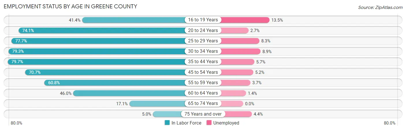 Employment Status by Age in Greene County