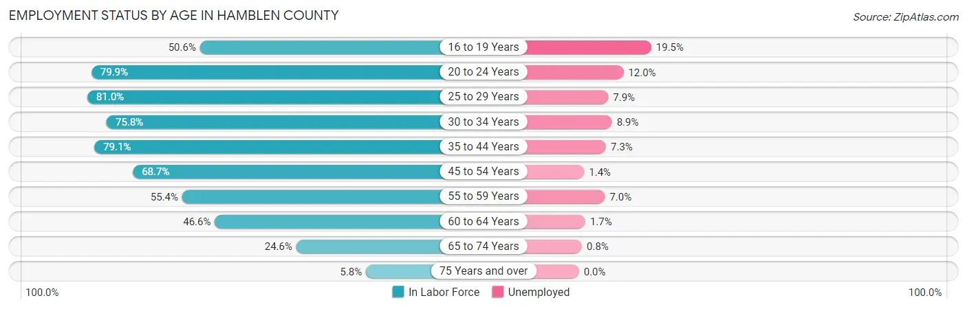 Employment Status by Age in Hamblen County