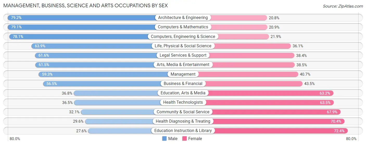 Management, Business, Science and Arts Occupations by Sex in Hamblen County