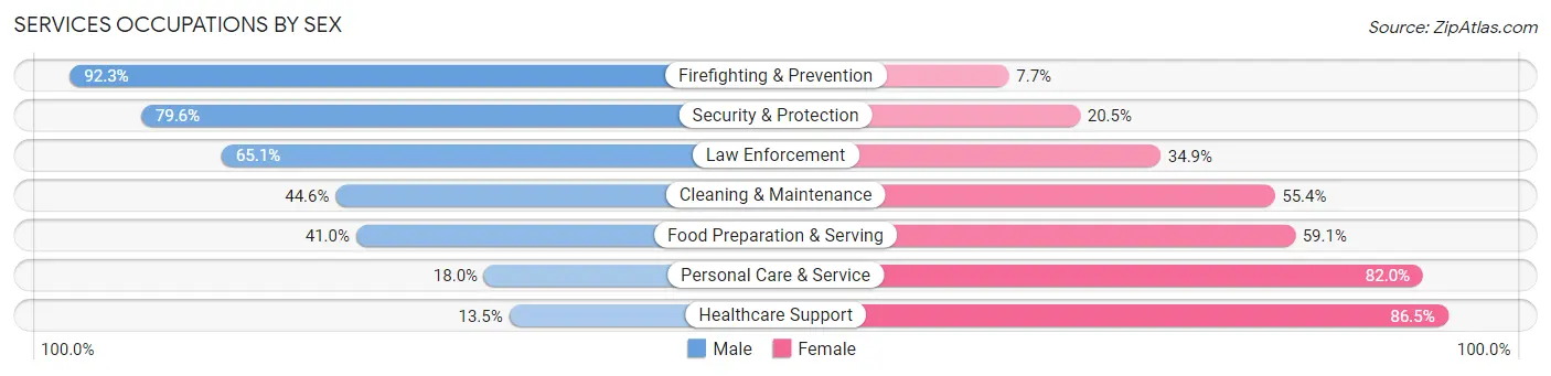 Services Occupations by Sex in Hawkins County