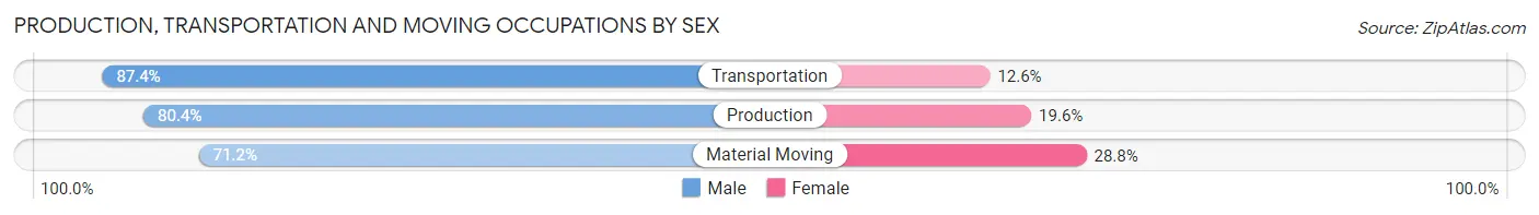 Production, Transportation and Moving Occupations by Sex in Roane County