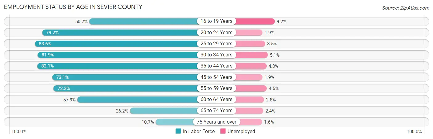 Employment Status by Age in Sevier County