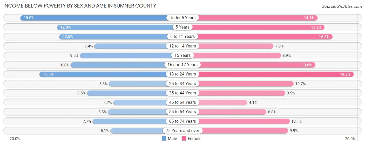 Income Below Poverty by Sex and Age in Sumner County