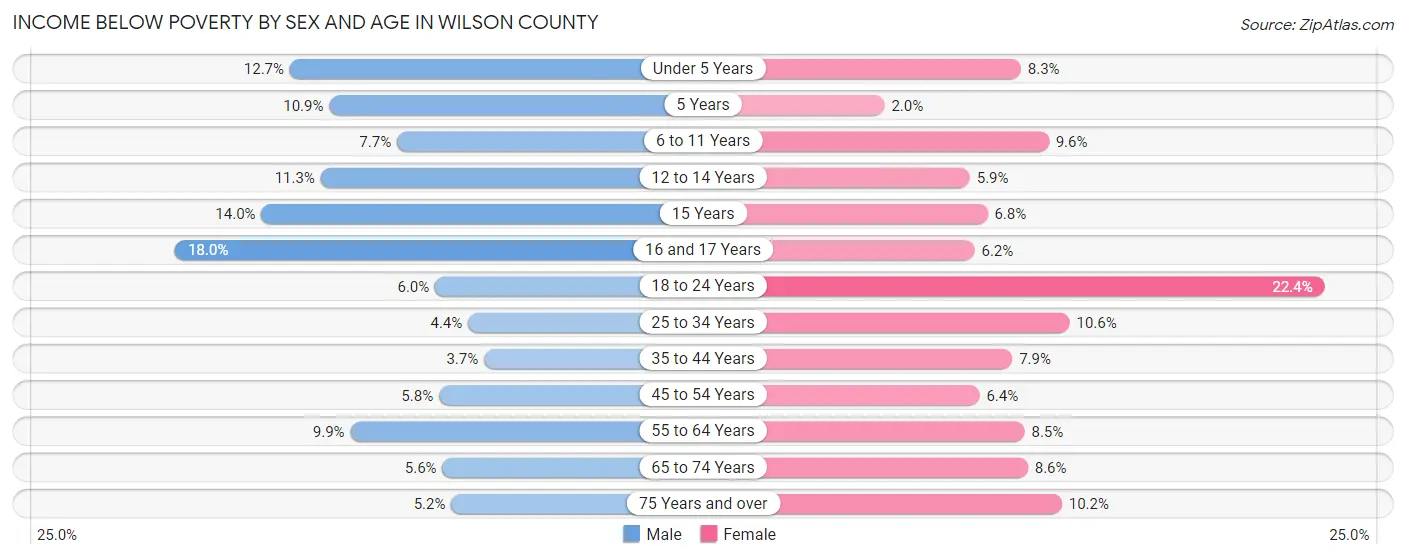 Income Below Poverty by Sex and Age in Wilson County