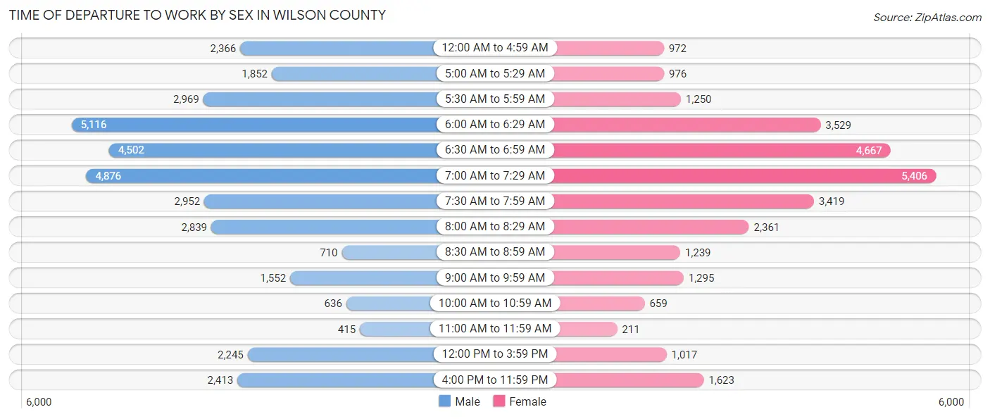 Time of Departure to Work by Sex in Wilson County