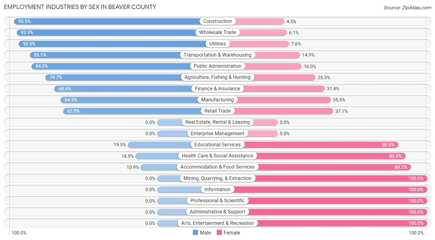Employment Industries by Sex in Beaver County