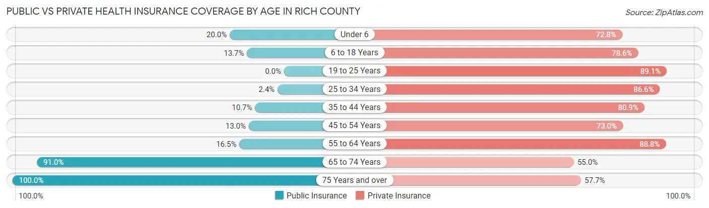 Public vs Private Health Insurance Coverage by Age in Rich County