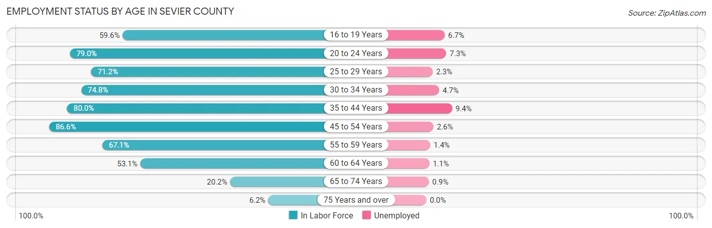 Employment Status by Age in Sevier County