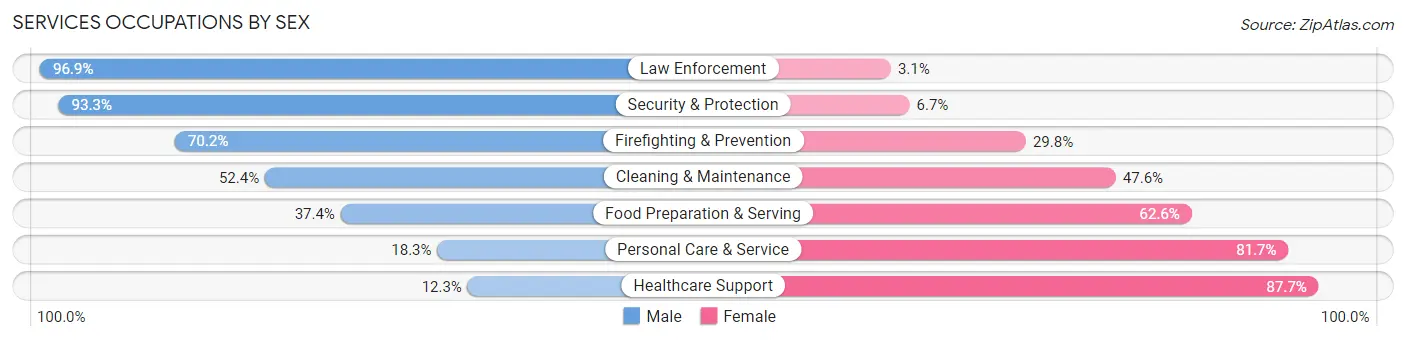 Services Occupations by Sex in Sevier County