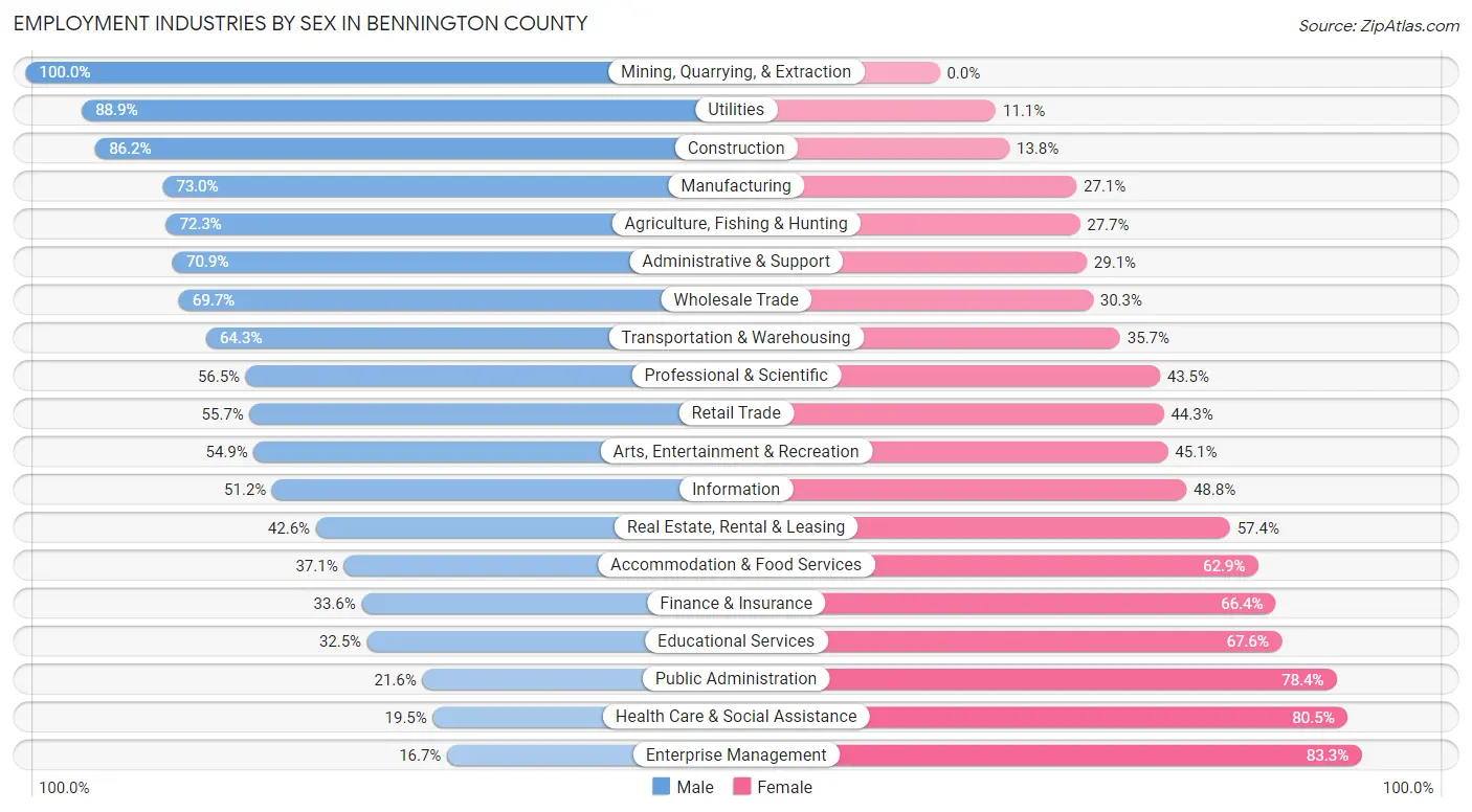 Employment Industries by Sex in Bennington County