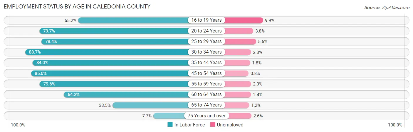 Employment Status by Age in Caledonia County