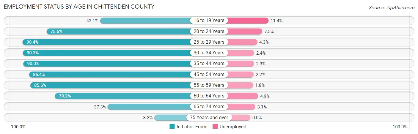 Employment Status by Age in Chittenden County