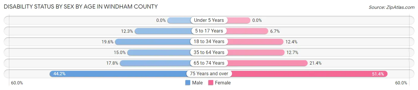 Disability Status by Sex by Age in Windham County