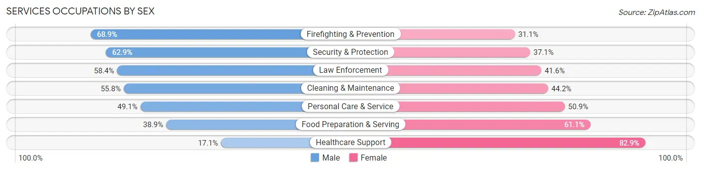 Services Occupations by Sex in Windsor County
