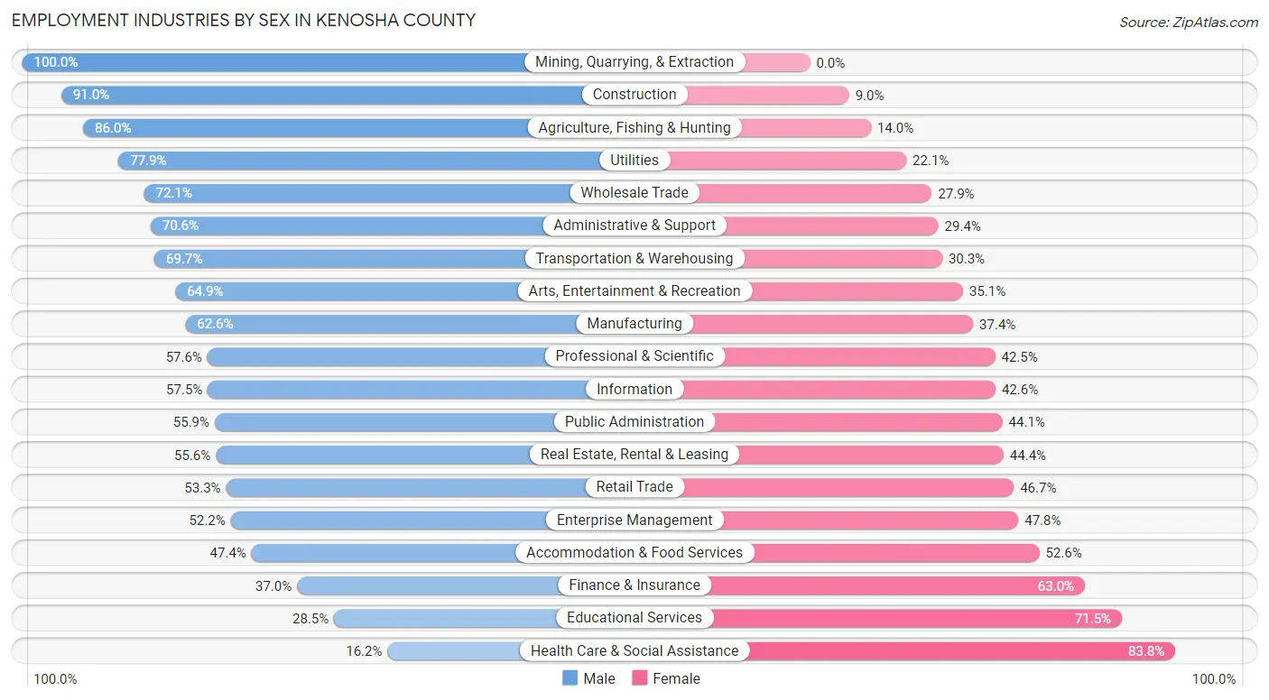 Employment Industries by Sex in Kenosha County