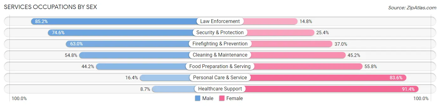 Services Occupations by Sex in Walworth County