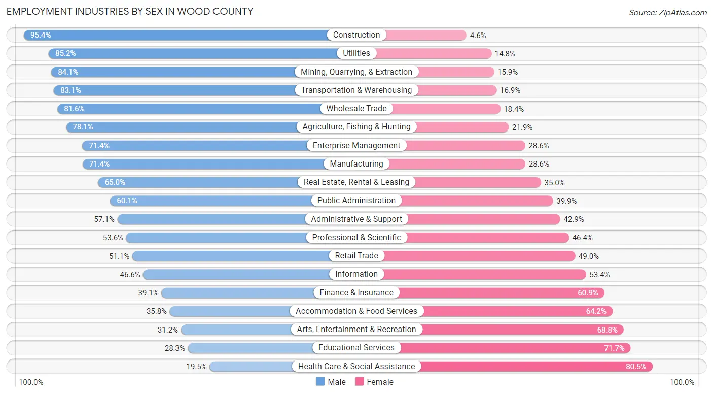 Employment Industries by Sex in Wood County