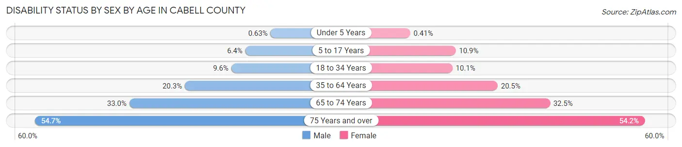 Disability Status by Sex by Age in Cabell County