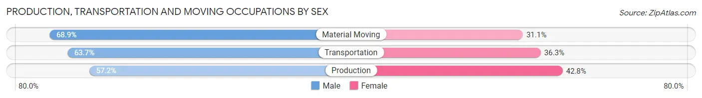 Production, Transportation and Moving Occupations by Sex in Teton County