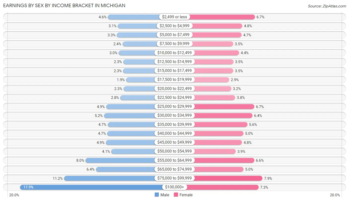 Earnings by Sex by Income Bracket in Michigan