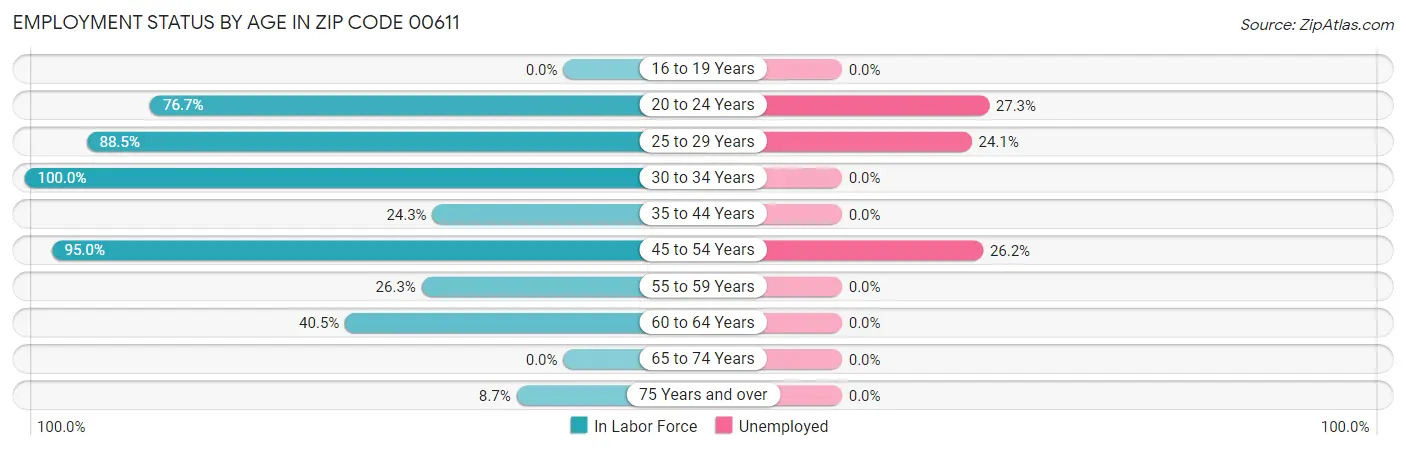 Employment Status by Age in Zip Code 00611