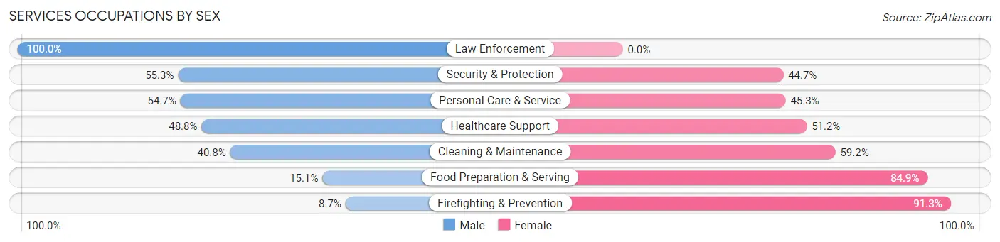 Services Occupations by Sex in Zip Code 00927