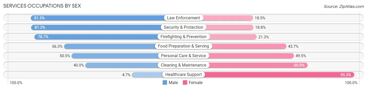 Services Occupations by Sex in Zip Code 01095