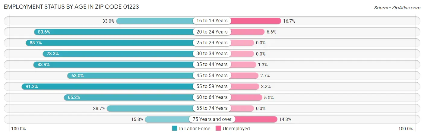 Employment Status by Age in Zip Code 01223