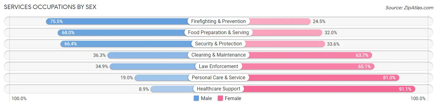 Services Occupations by Sex in Zip Code 02125