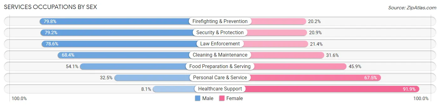 Services Occupations by Sex in Zip Code 02169