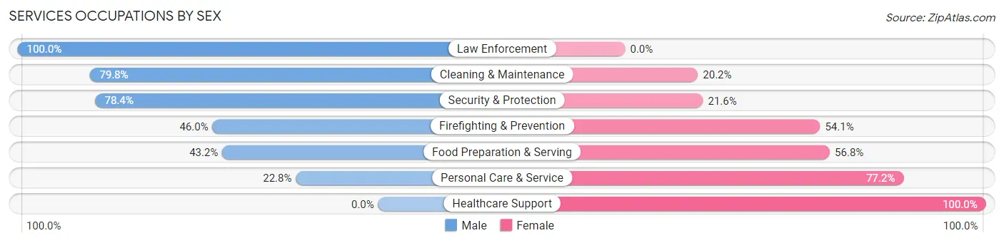 Services Occupations by Sex in Zip Code 02645