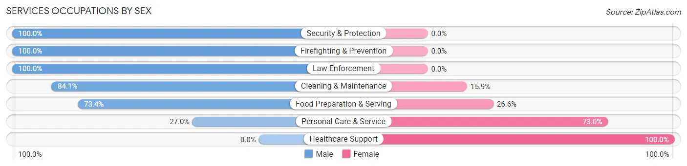 Services Occupations by Sex in Zip Code 02655