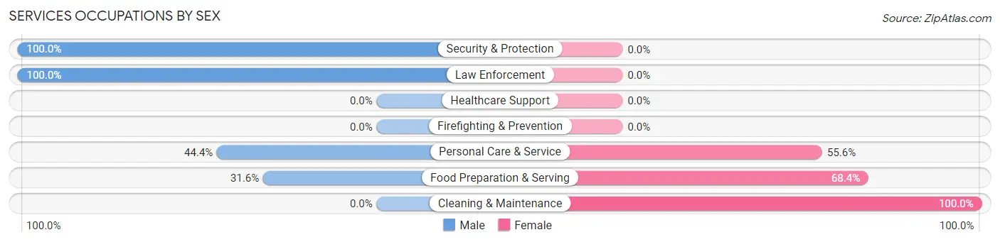 Services Occupations by Sex in Zip Code 02671