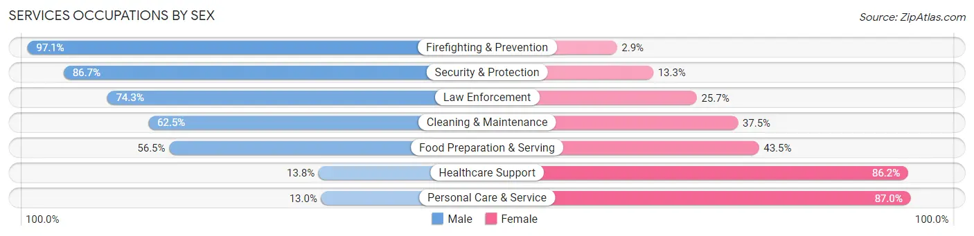 Services Occupations by Sex in Zip Code 02888