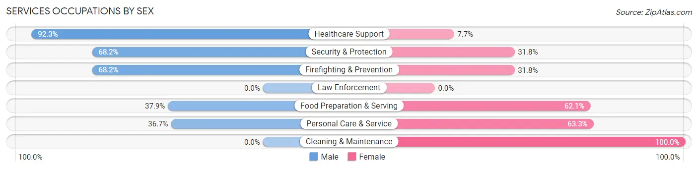 Services Occupations by Sex in Zip Code 02912