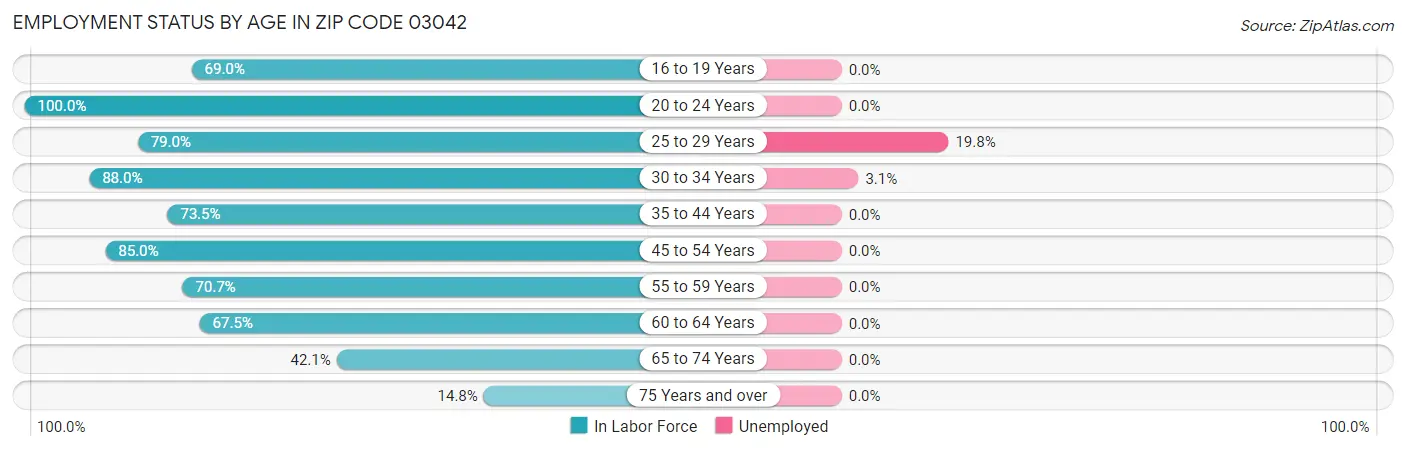 Employment Status by Age in Zip Code 03042