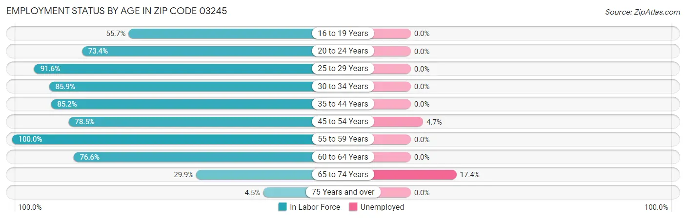 Employment Status by Age in Zip Code 03245