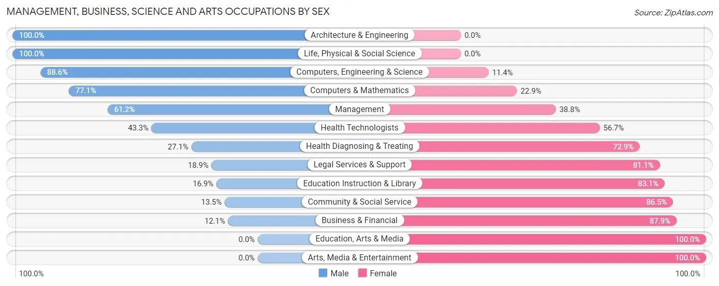 Management, Business, Science and Arts Occupations by Sex in Zip Code 03249