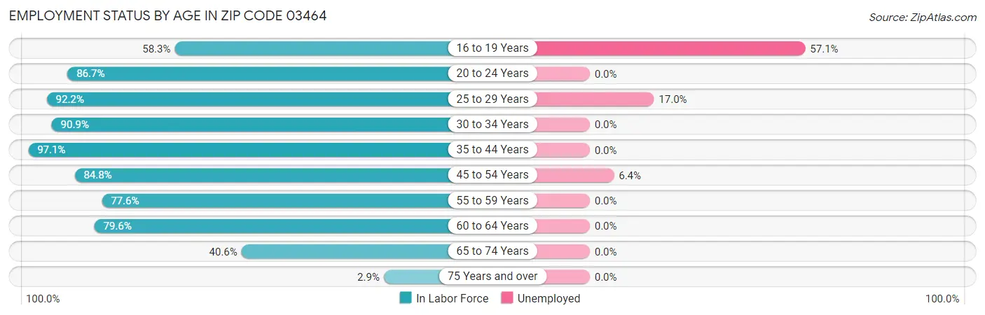 Employment Status by Age in Zip Code 03464