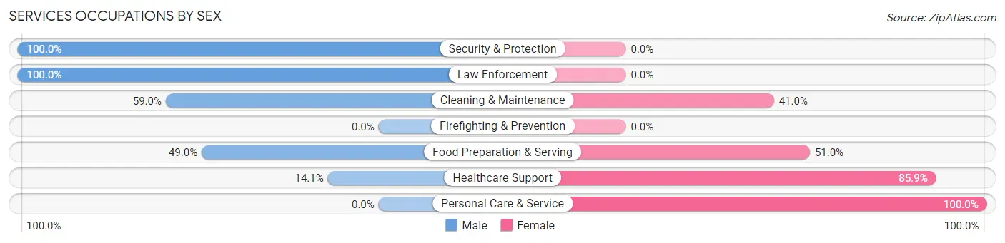 Services Occupations by Sex in Zip Code 03561