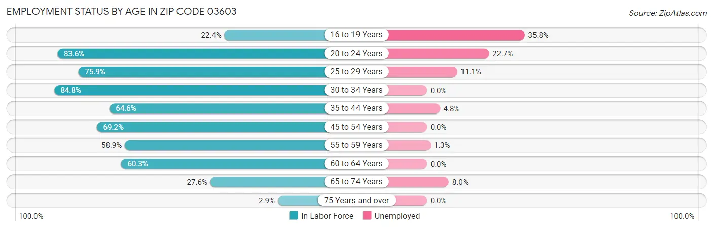 Employment Status by Age in Zip Code 03603