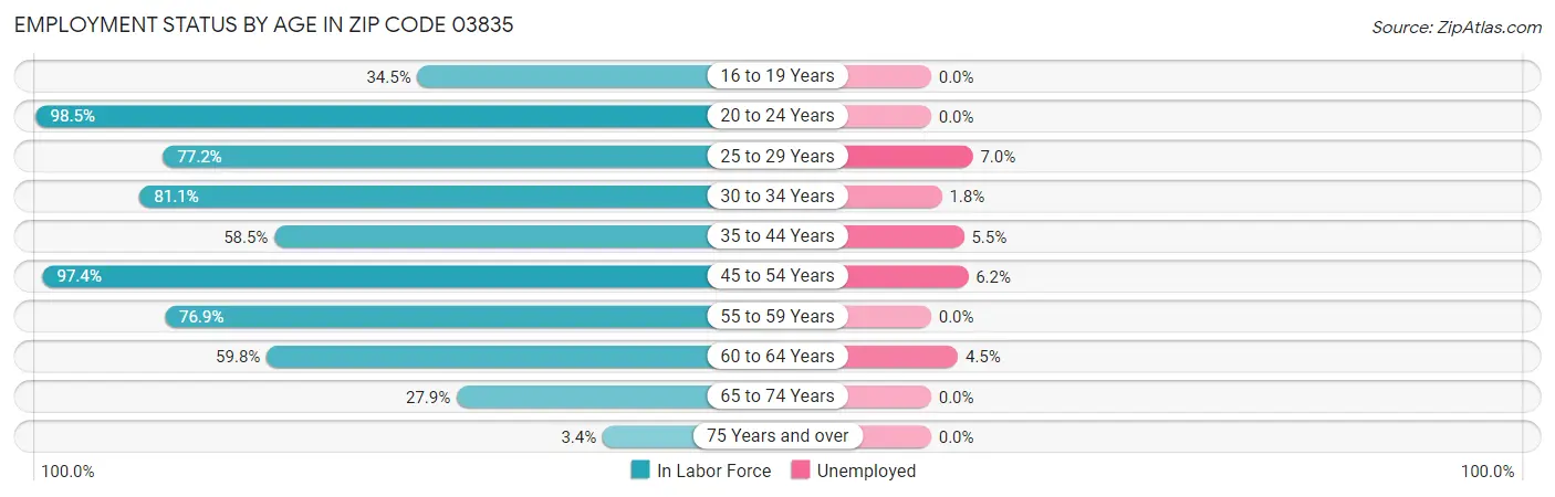 Employment Status by Age in Zip Code 03835