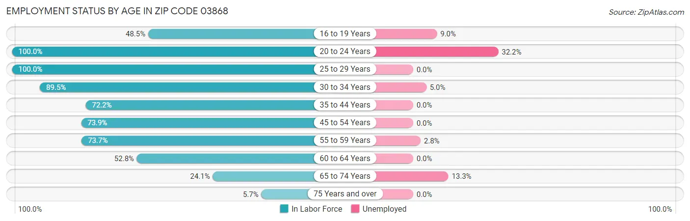 Employment Status by Age in Zip Code 03868