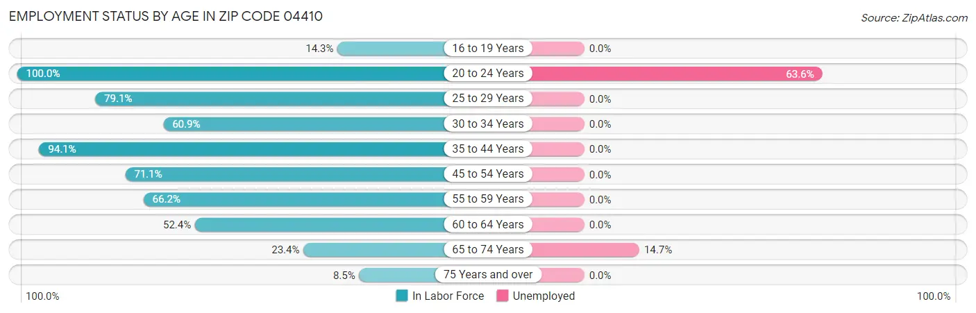 Employment Status by Age in Zip Code 04410