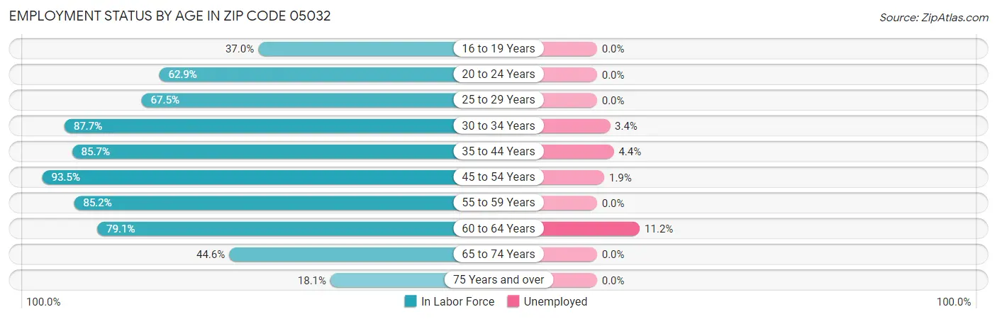 Employment Status by Age in Zip Code 05032