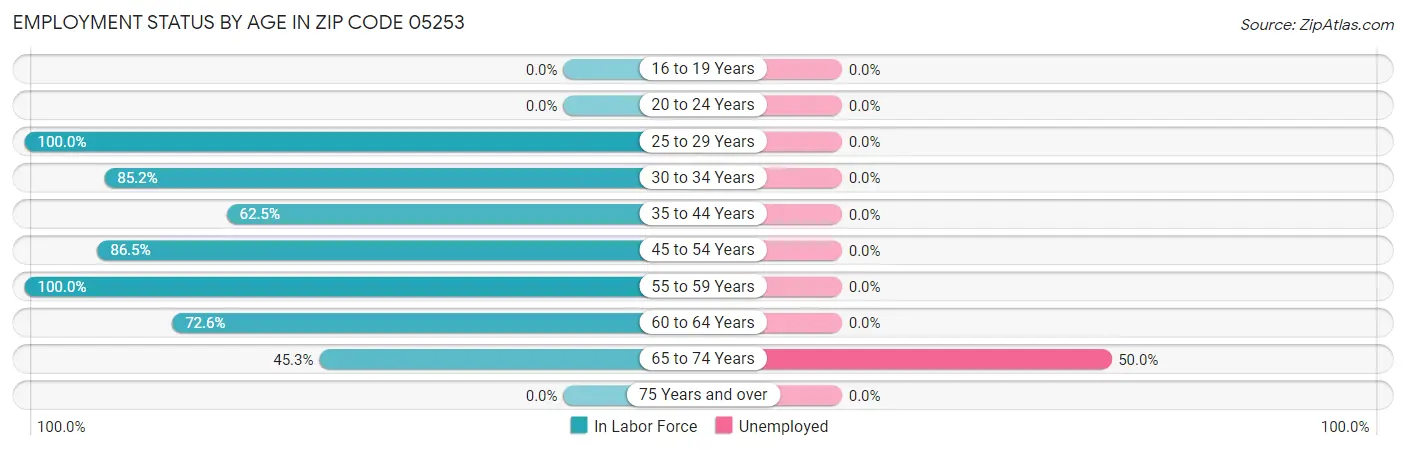 Employment Status by Age in Zip Code 05253