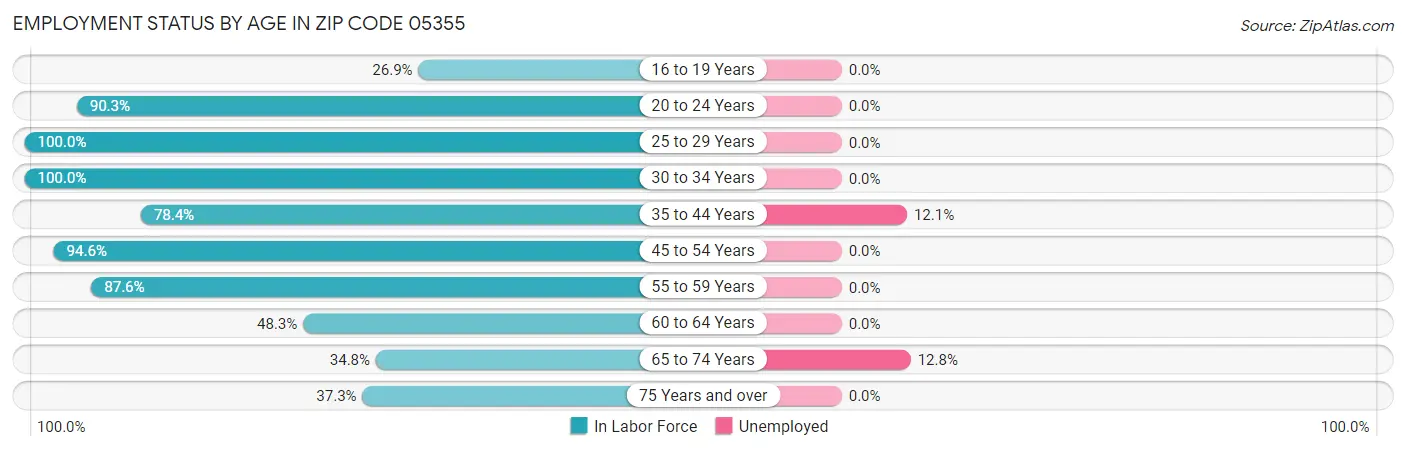 Employment Status by Age in Zip Code 05355
