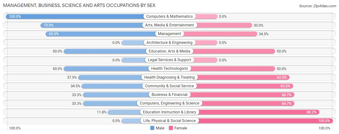 Management, Business, Science and Arts Occupations by Sex in Zip Code 05355