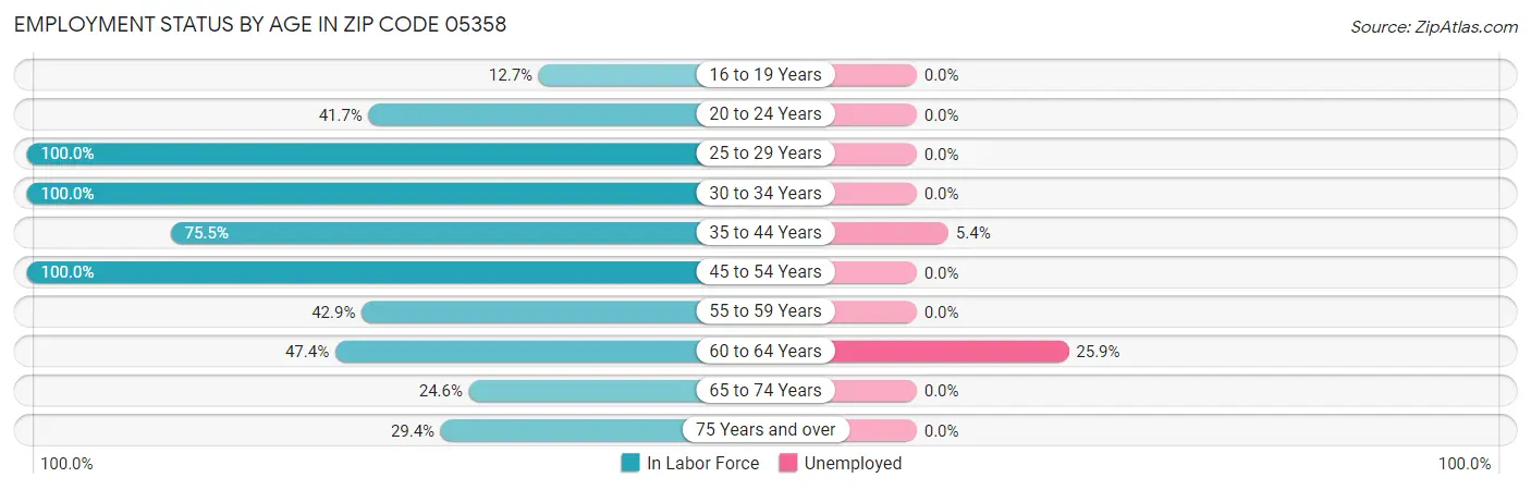 Employment Status by Age in Zip Code 05358