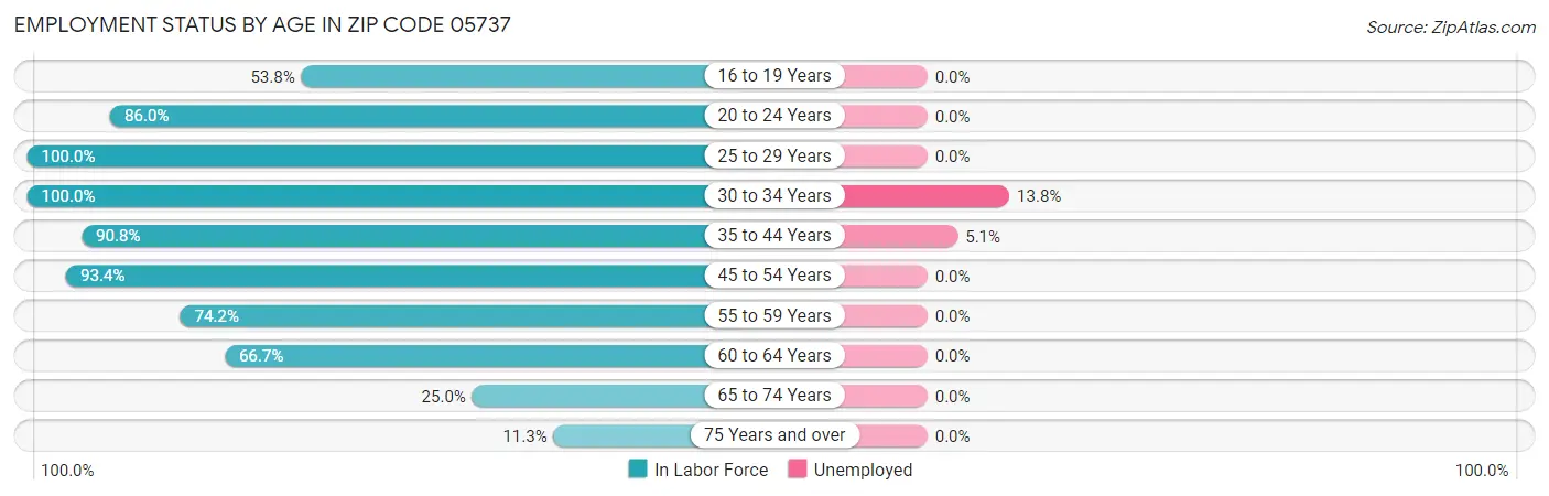 Employment Status by Age in Zip Code 05737